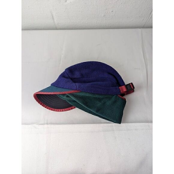 Patagonia Hat Duckbill Flaps Cap Large Blue Green Synchilla Fleece USA 90s Vinta - Picture 1 of 6